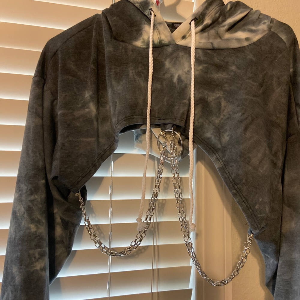 tie dye grey and white cropped hoodie